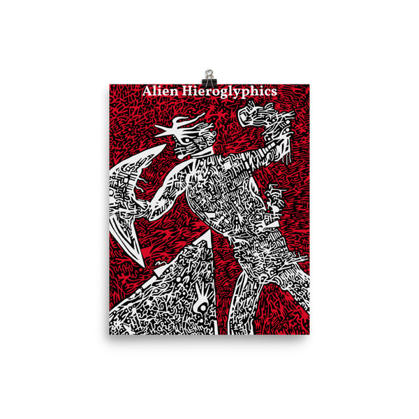 The Silent Warrior Red, White, Black - Poster Print - Alien Hieroglyphics