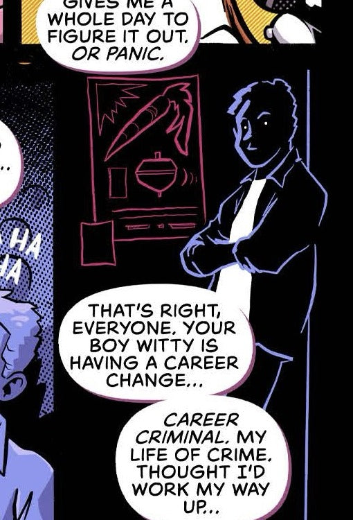 Shadowy Tokyo Joe figure beside a possible Carrot Top poster in VeeFriends Issue 16